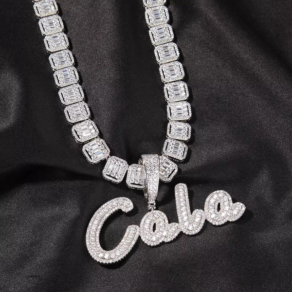 Bold Baguette Necklace w/ Name Charm
