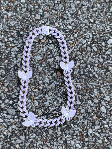 Lavender Butterfly Cuban Necklace
